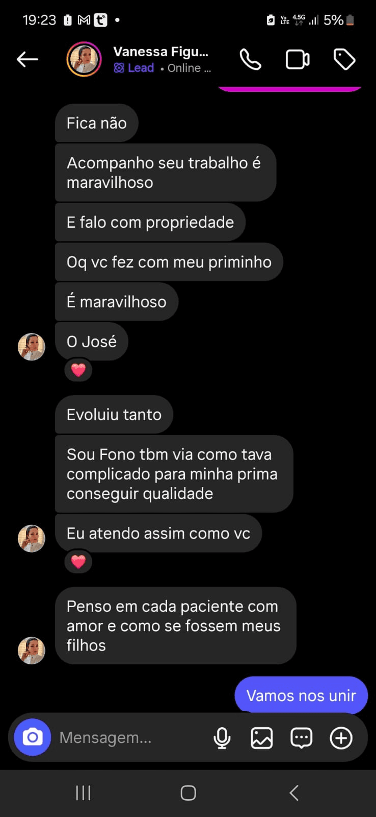 Print de conversa com depoimento real