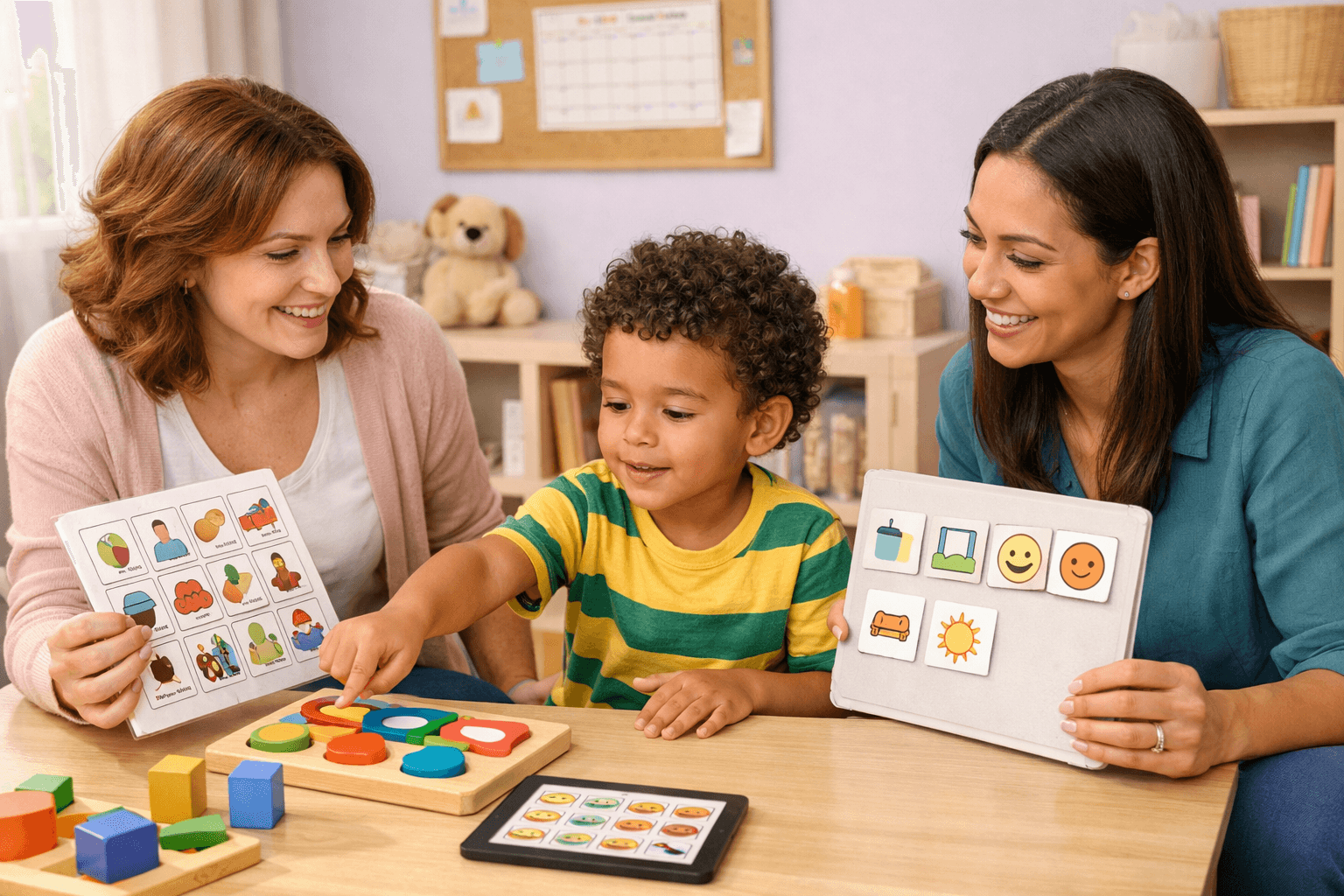 Equipe multidisciplinar atendendo criança com autismo